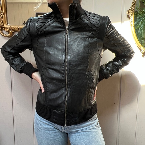 Black Danier leather bomber jacket 2XS - Picture 5 of 9